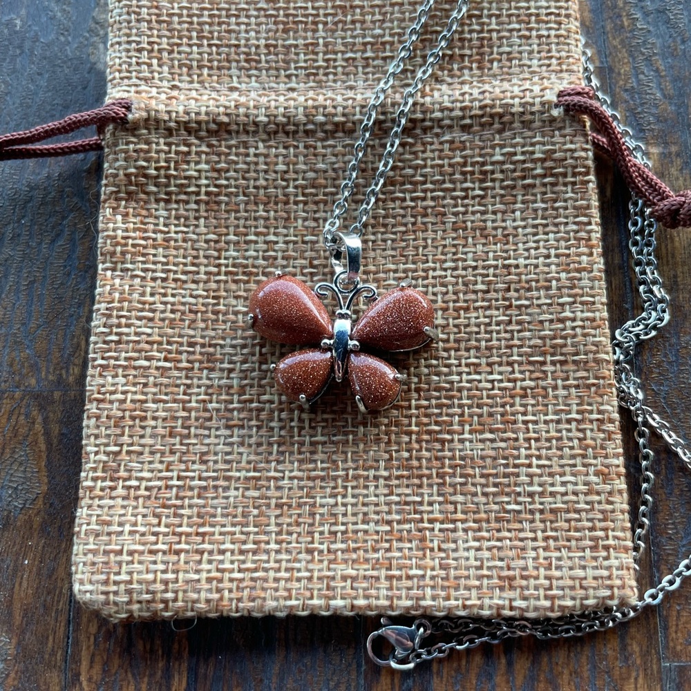 Goldstone Butterfly Necklace Crystal Butterfly Necklace